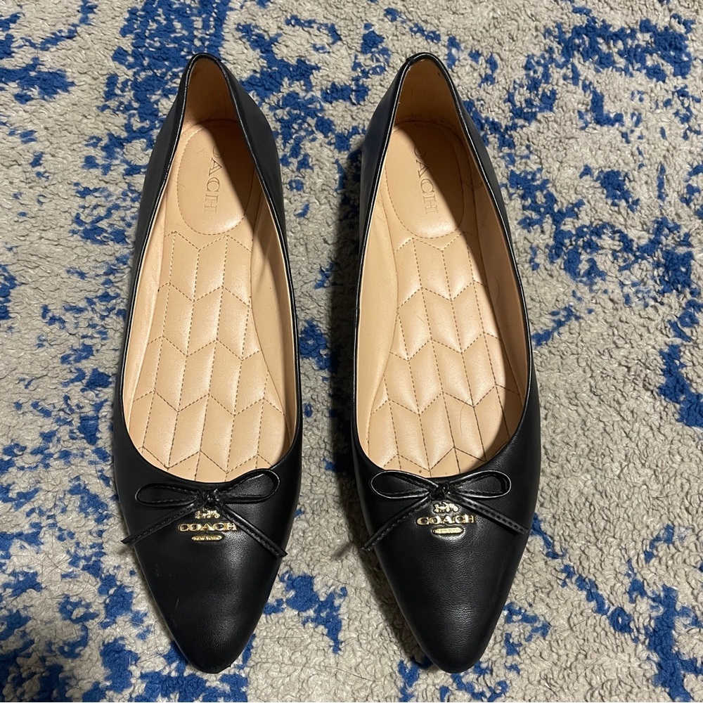Coach Black Leather Loafers with Bow Detail